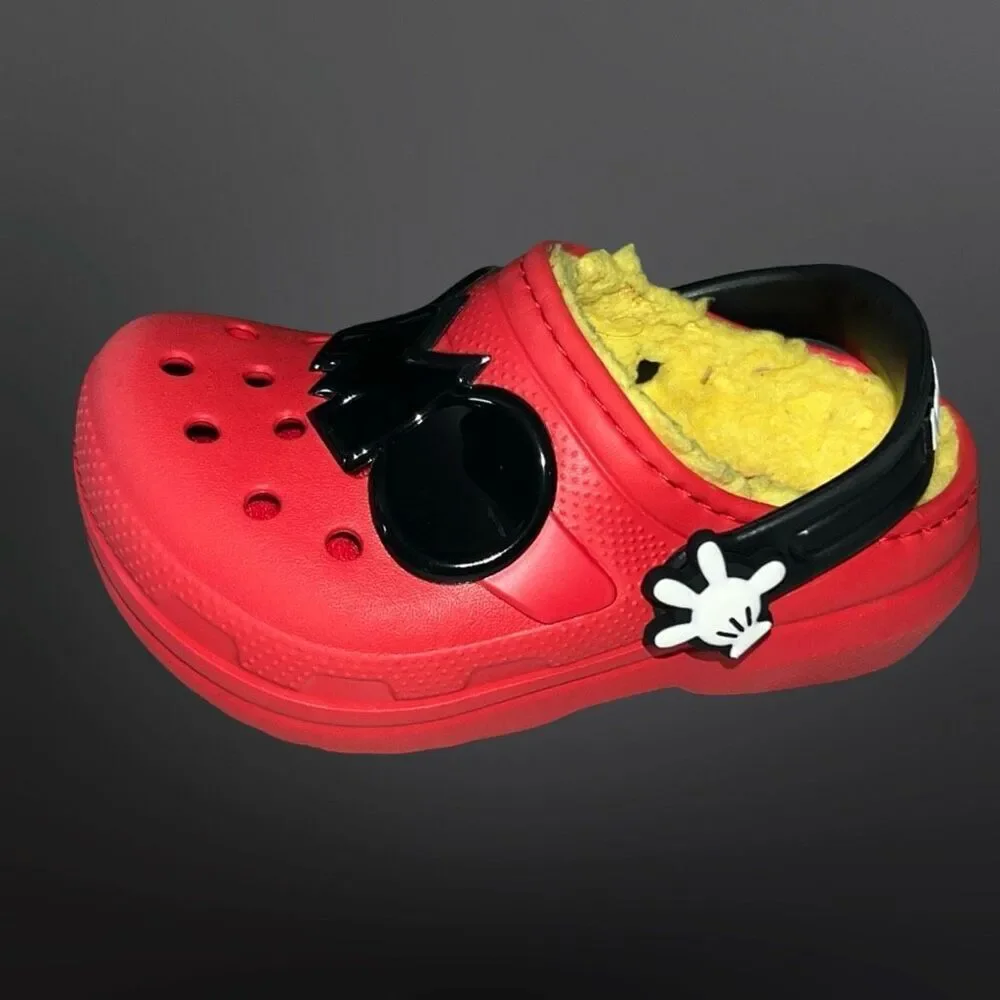 Toddler Mickey Mouse Crocs CLASSIC LINED Red Yellow Crocband Clog Size C 7